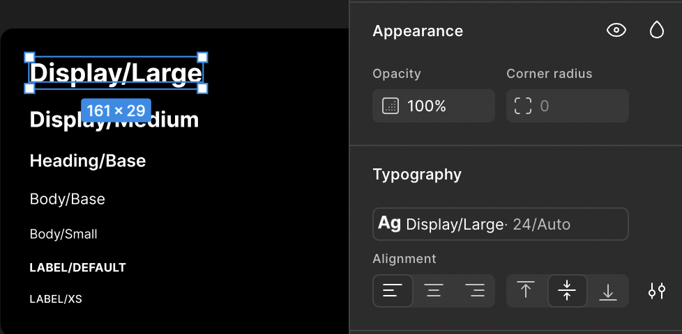 Figma text style Display Large