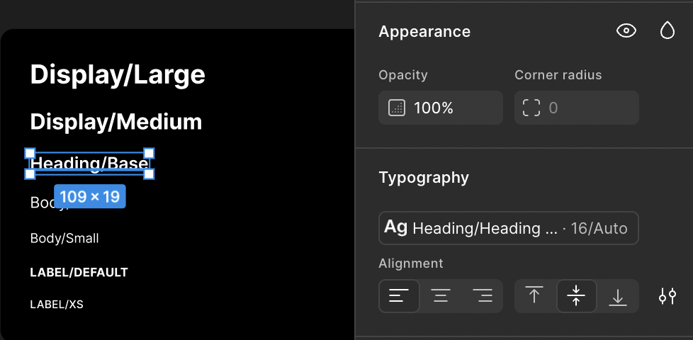 Figma text style Heading Base
