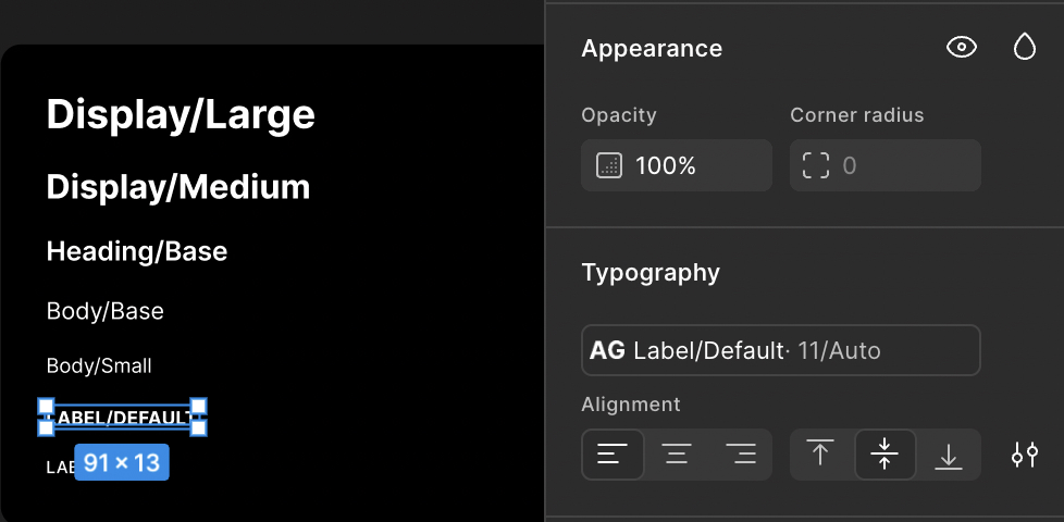 Figma text style Label Default