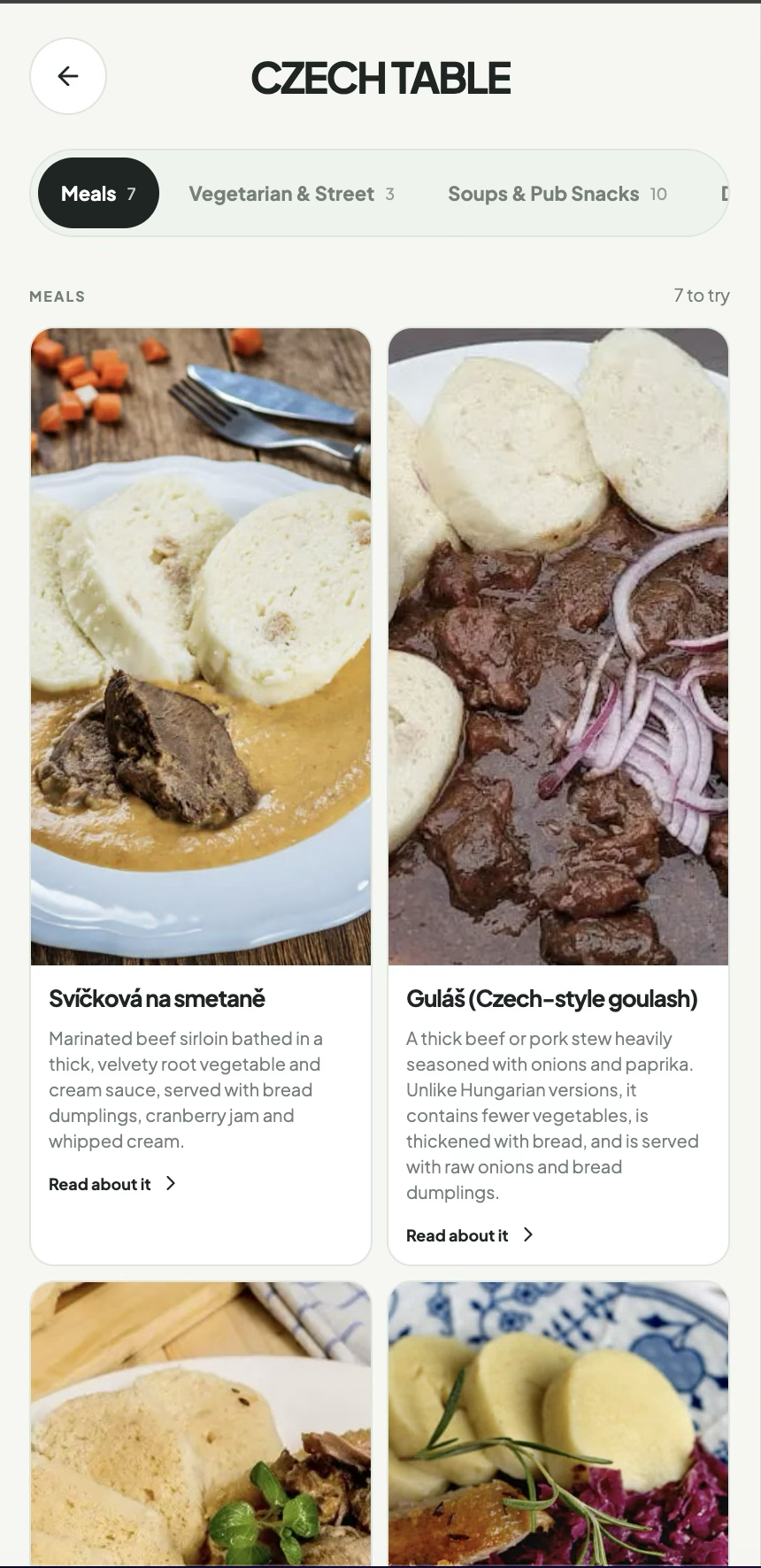 Czech Table food library showing Czech dishes