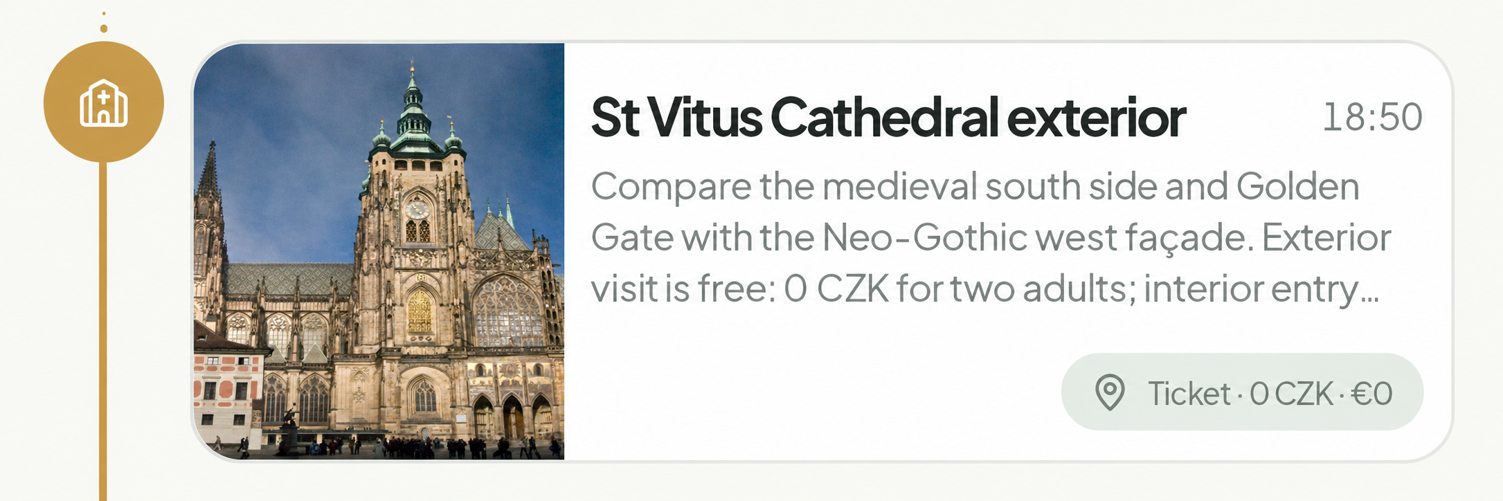 Prague itinerary route card for St Vitus Cathedral exterior