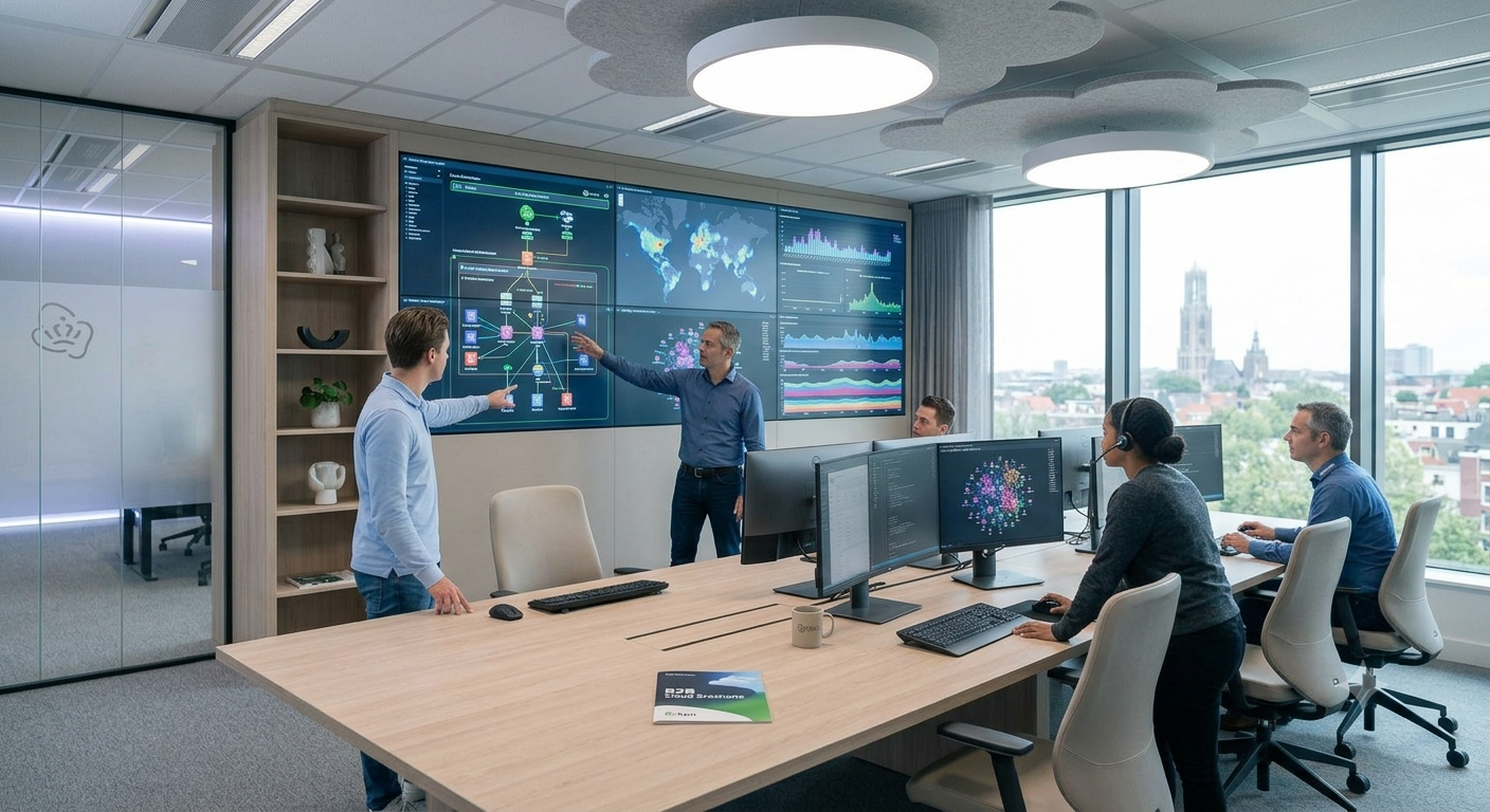 A generated incident room, several people at one screen