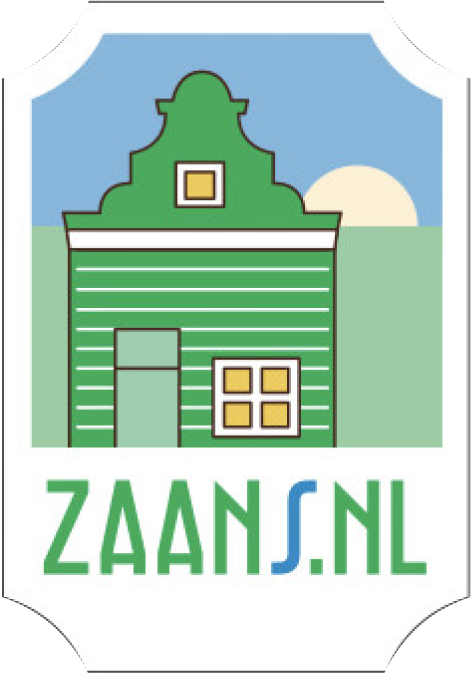 Zaans.nl label illustration of a traditional green Zaanse wooden house